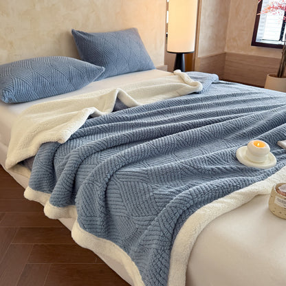 Reversible Warm Sherpa Throw Blanket - Blue - 2PCS Pillowcases - 19" x 29" - image 1