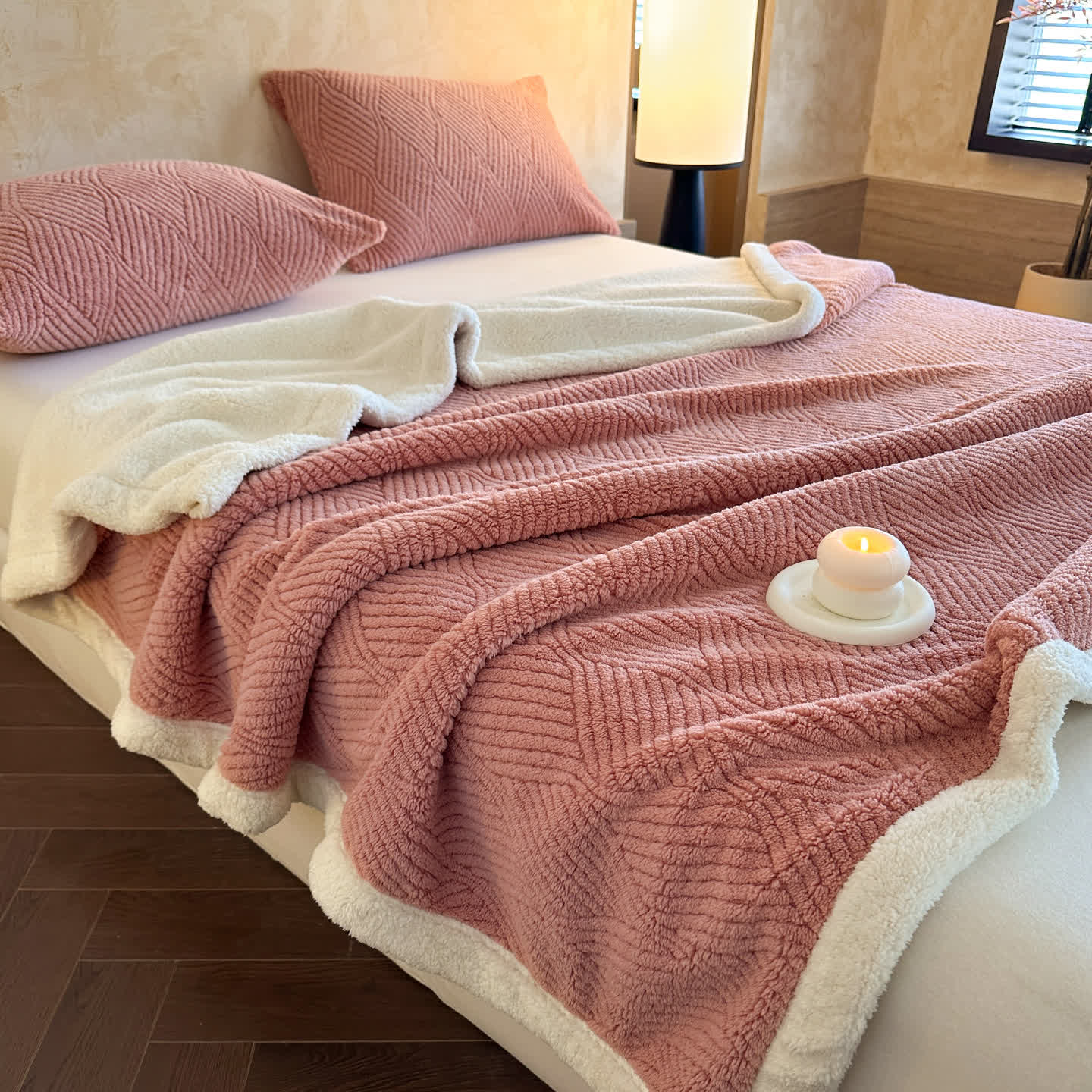 Reversible Warm Sherpa Throw Blanket - Pink - 2PCS Pillowcases - 19" x 29" - image 11