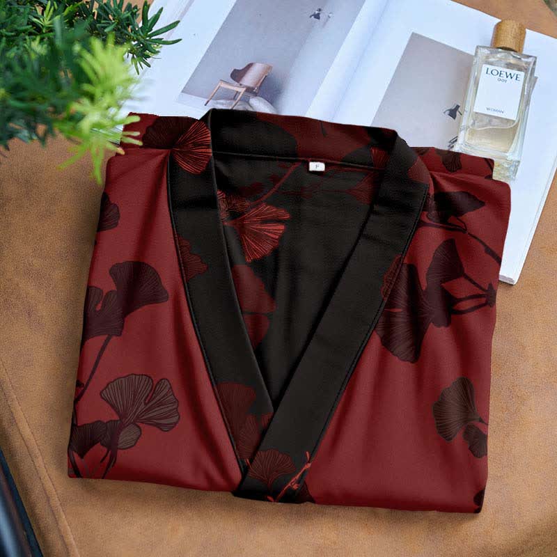 Large Ginkgo Leaf Cotton Kimono Robe - image 14