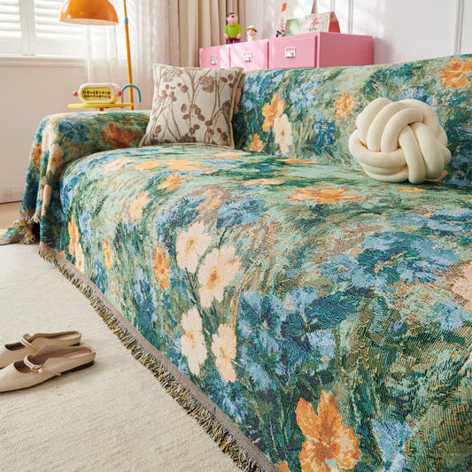 White Blossom Botanical Sofa Throw Blanket - 71" x 134" - image 0