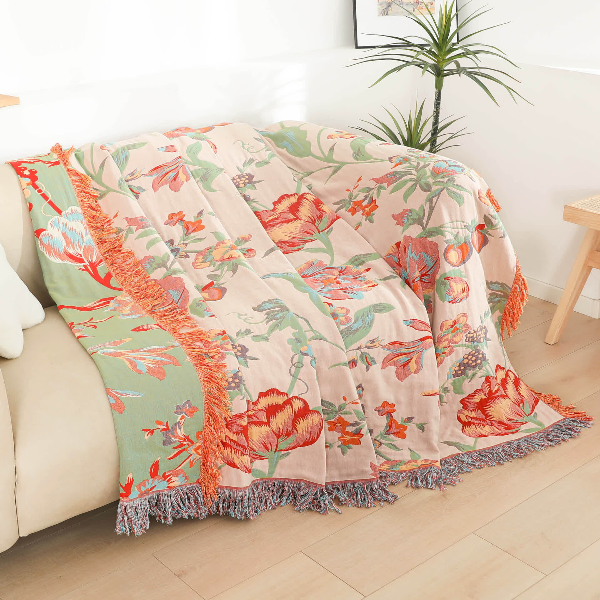 Orange Blossom Cotton Gauze Tassel Quilt - image 3