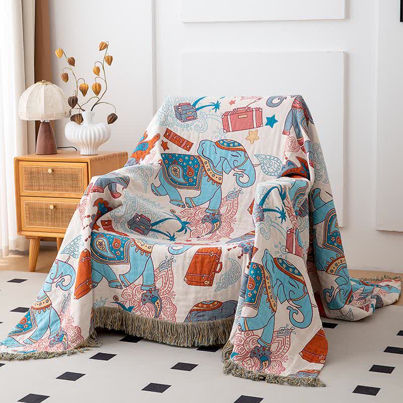 Fun Elephant Cotton Gauze Tassel Quilt - image 1