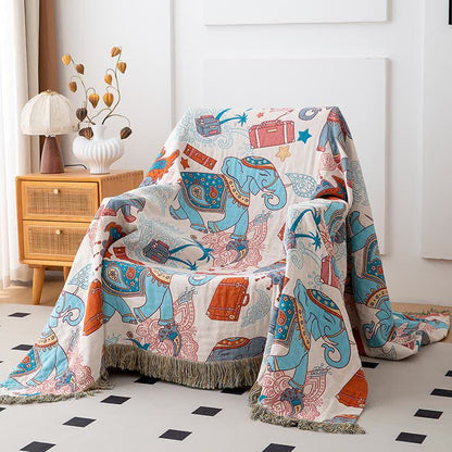 Fun Elephant Cotton Gauze Tassel Quilt - image 1