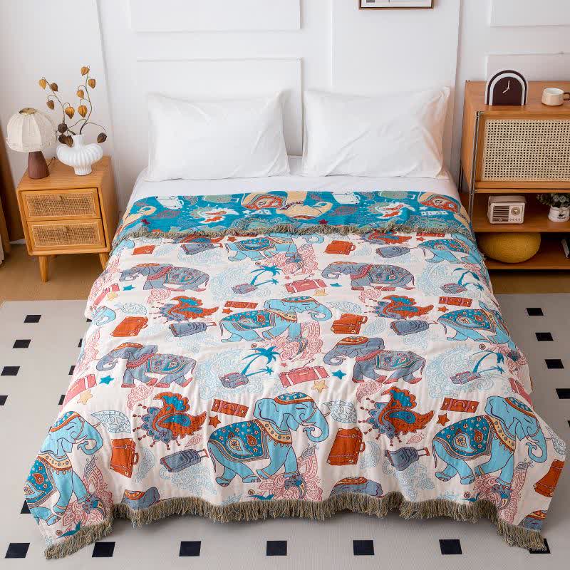 Fun Elephant Cotton Gauze Tassel Quilt - Queen - image 0