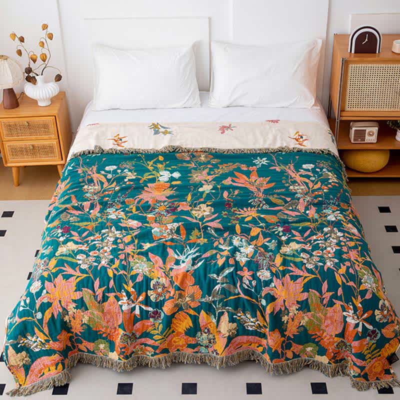 Flourish Flower Cotton Gauze Tassel Quilt - image 1