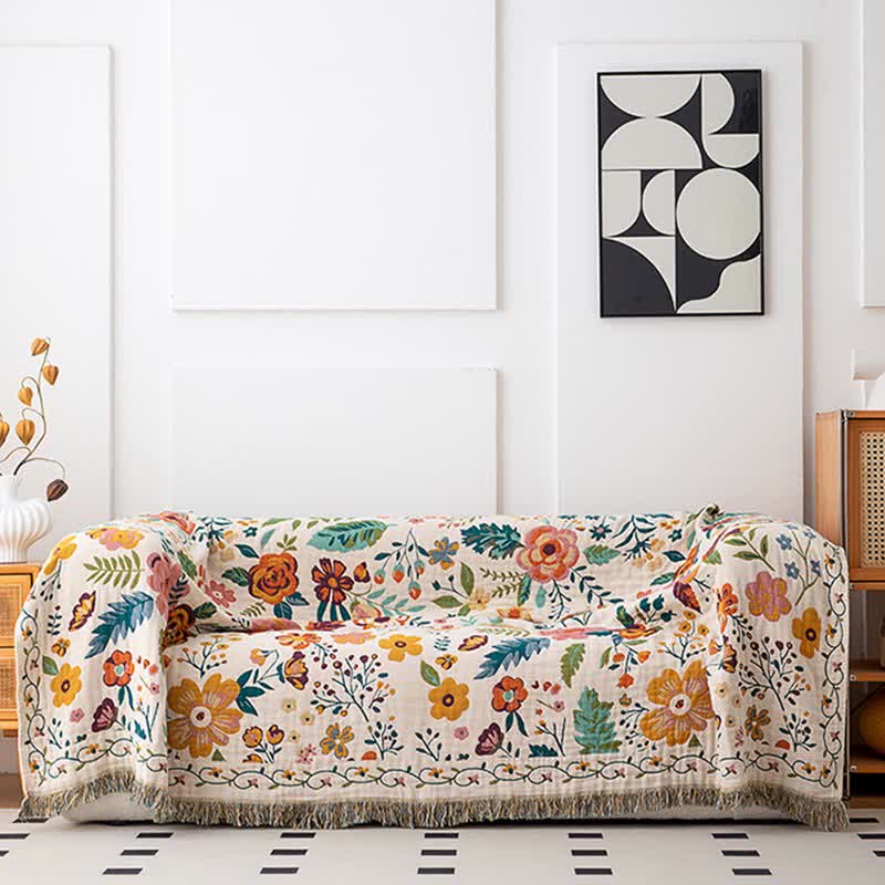 Colorful Flower Leaf Cotton Tassel Quilt - image 2