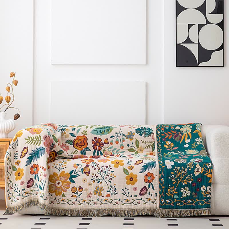 Colorful Flower Leaf Cotton Tassel Quilt - image 3