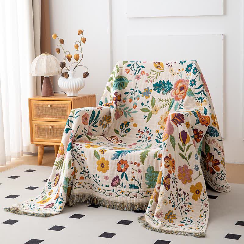 Colorful Flower Leaf Cotton Tassel Quilt - image 1