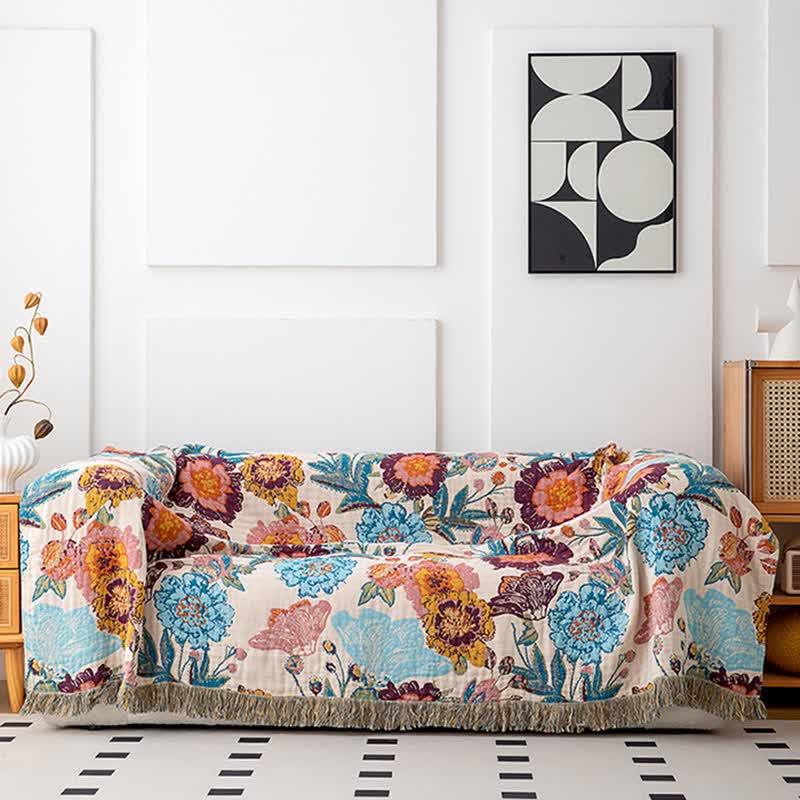 Colorful Luxurious Peony Cotton Tassel Quilt - image 2