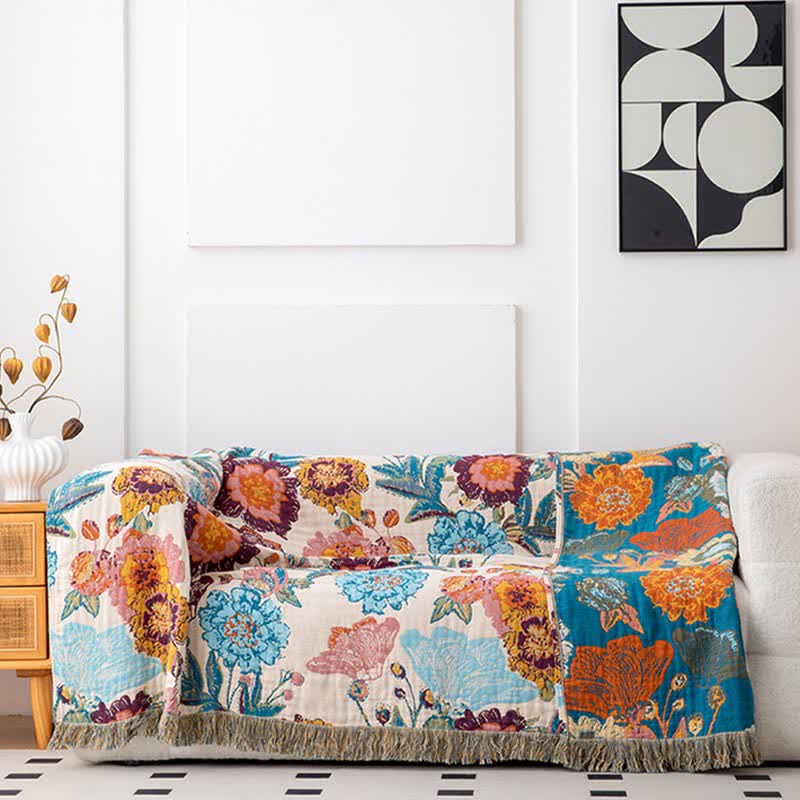 Colorful Luxurious Peony Cotton Tassel Quilt - image 3