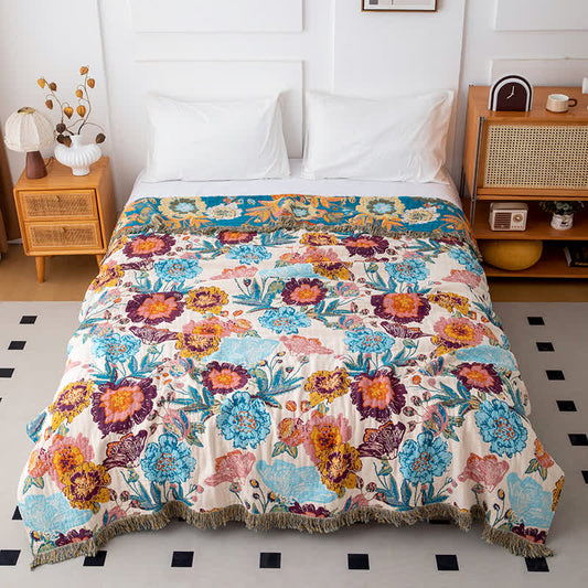 Colorful Luxurious Peony Cotton Tassel Quilt - Queen - image 0