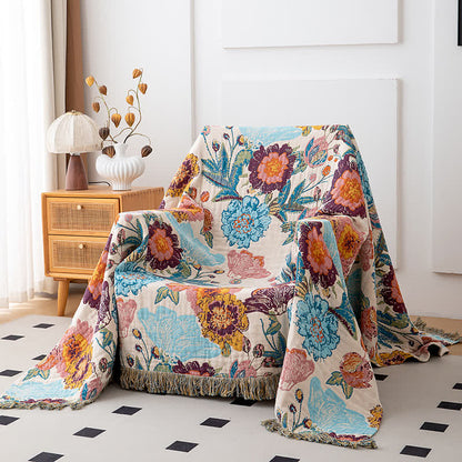 Colorful Luxurious Peony Cotton Tassel Quilt - image 1