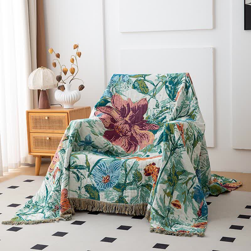 Green Field Flower Cotton Tassel Quilt - image 1