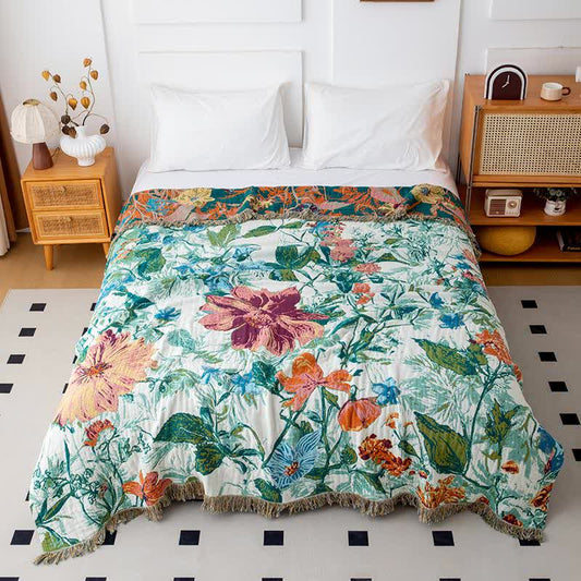 Green Field Flower Cotton Tassel Quilt - Queen - image 0