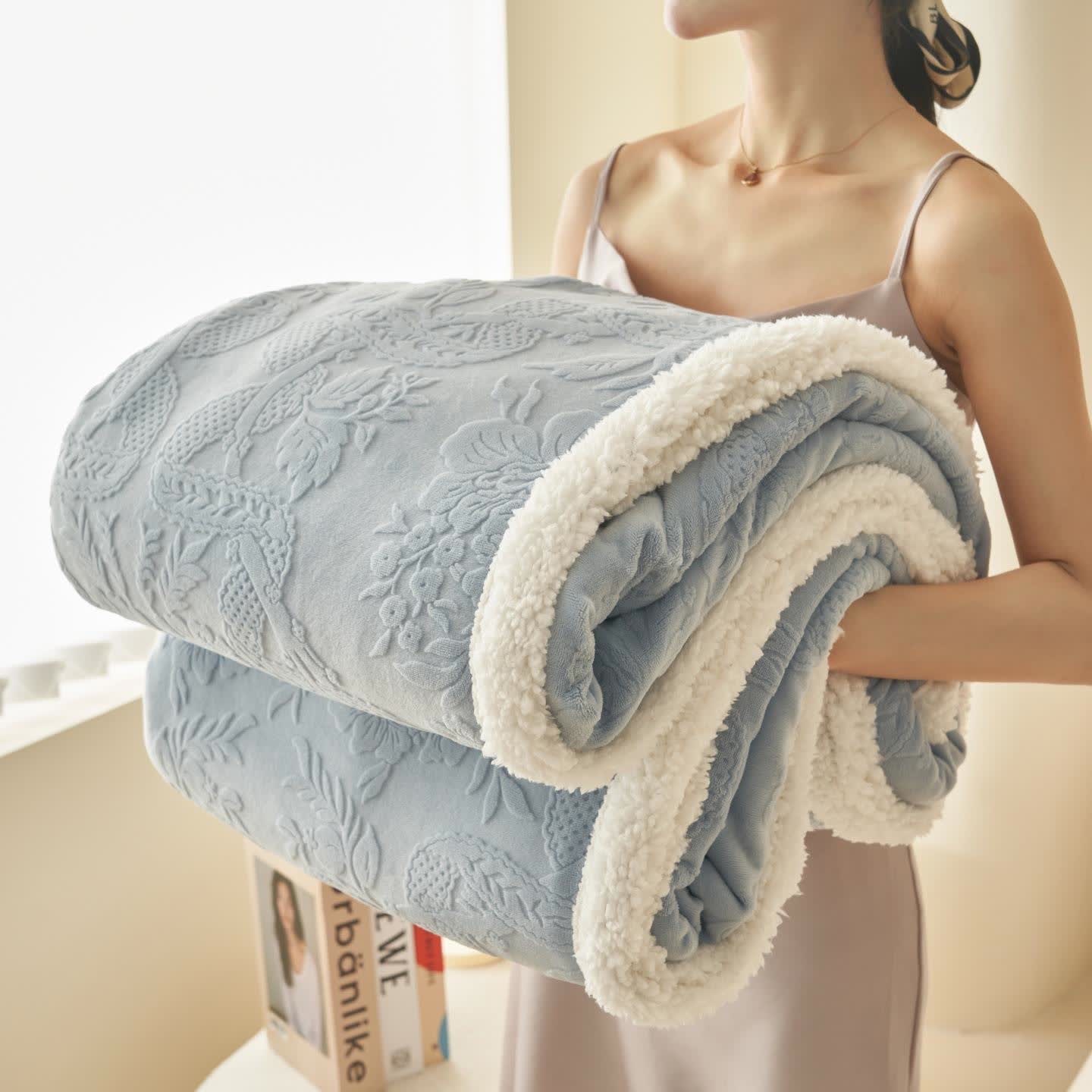 Floral Texture Jacquard Warm Throw Blanket - Blue - Queen - image 1