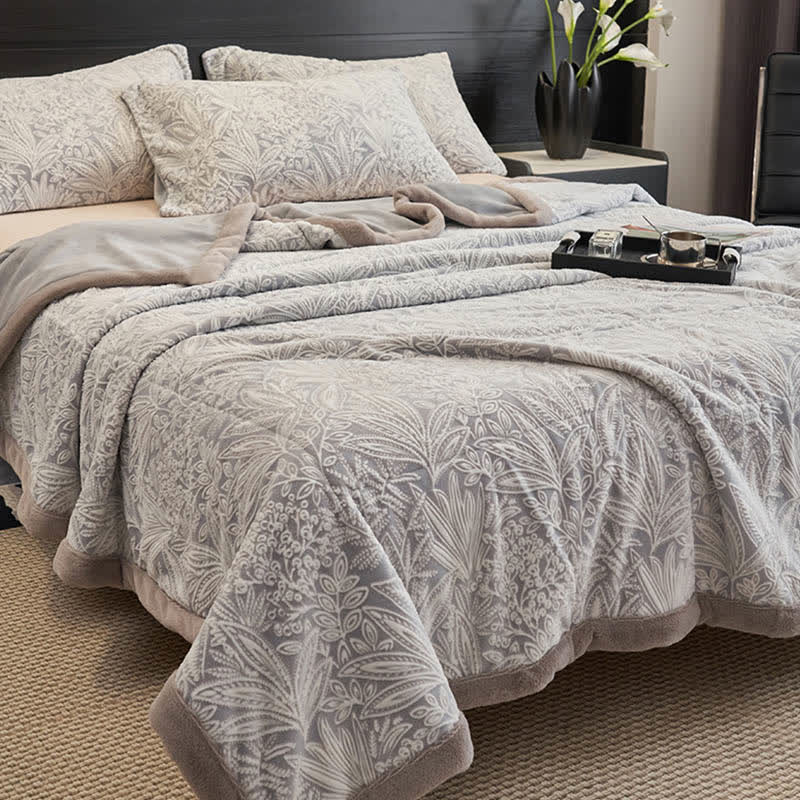 Floral Leaf Textured Warm Throw Blanket - image 1