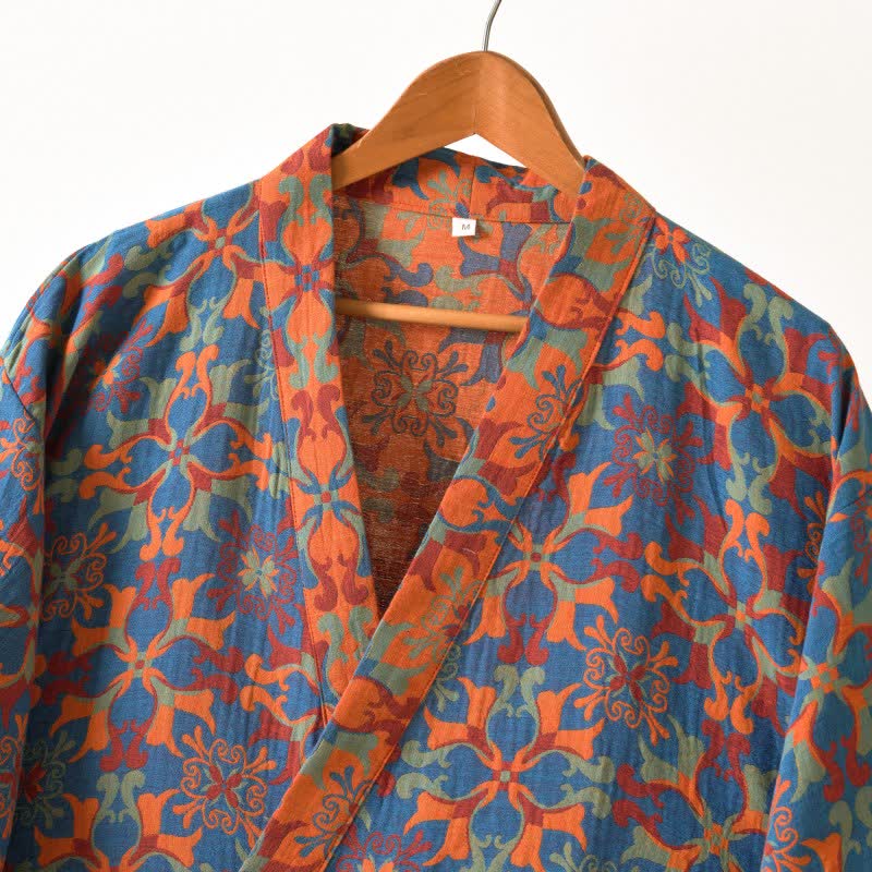 Retro Geometric Pattern Cotton Kimono Robe - image 2