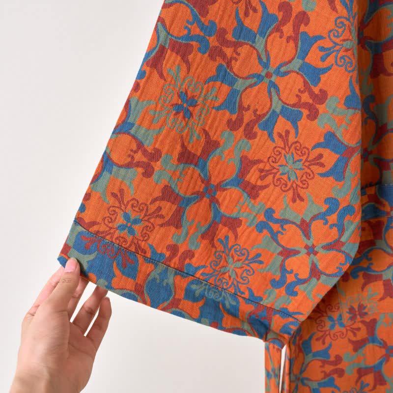 Retro Geometric Pattern Cotton Kimono Robe - image 13