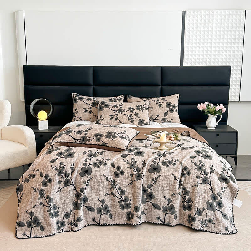 Plum Blossom Jacquard Throw Blanket - 2pcs Pillowcases - Brown - 19" x 29" - image 10