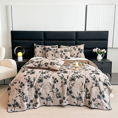 Plum Blossom Jacquard Throw Blanket - 2pcs Pillowcases - Brown - 19" x 29" - image 10