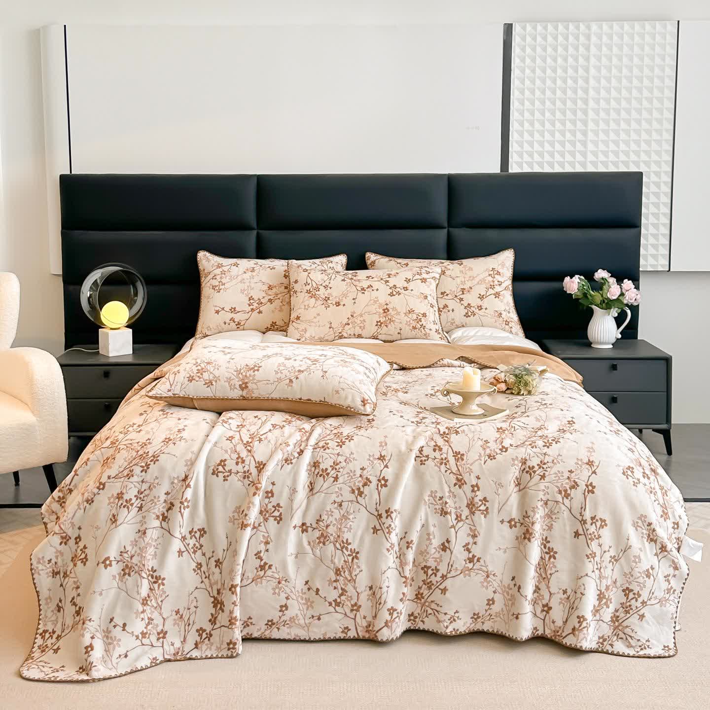 Branch Floral Jacquard Throw Blanket - 2pcs Pillowcases - Khaki - 19" x 29" - image 1