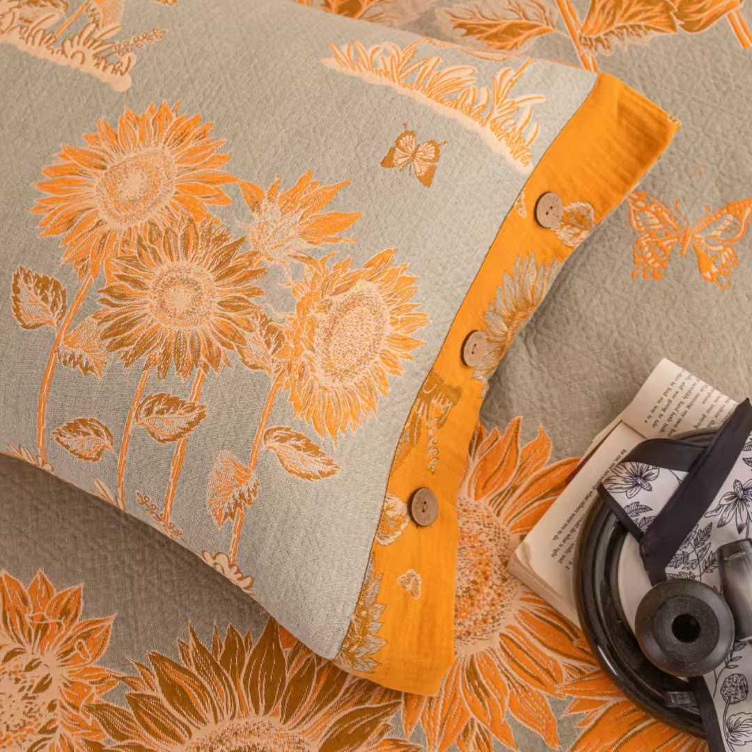 Sunflower Butterfly Cotton Gauze Bedding Set(4PCS) - image 3