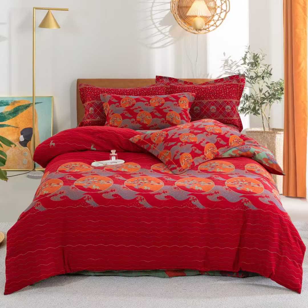 Oriental Sea Moon Cotton Bedding Set(4pcs) - Red - King - image 6