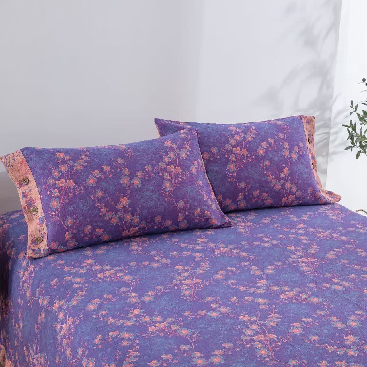 Floral Cotton Gauze Reversible Bedding Set(4pcs) - image 4