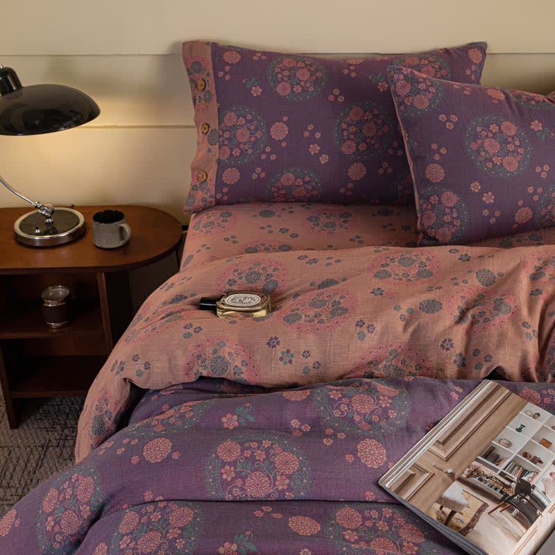 Purple Floral Cotton Gauze Bedding Set(4pcs) - image 5