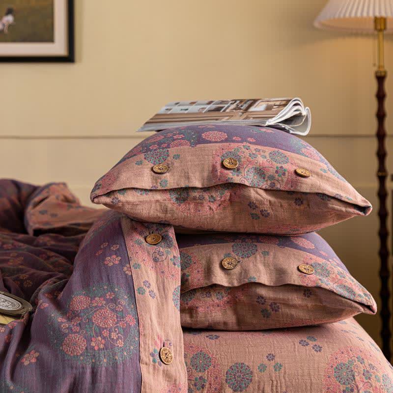 Purple Floral Cotton Gauze Bedding Set(4pcs) - image 7