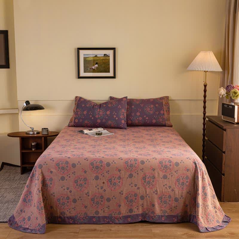 Purple Floral Cotton Gauze Bedding Set(4pcs) - image 1
