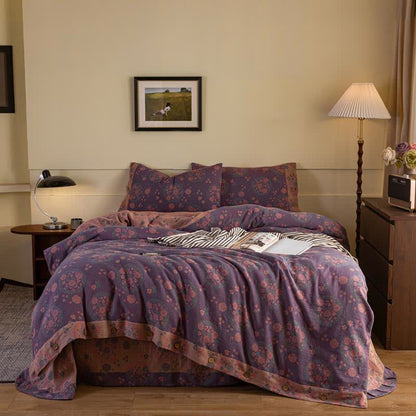 Purple Floral Cotton Gauze Bedding Set(4pcs) - King - image 0