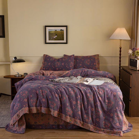 Purple Floral Cotton Gauze Bedding Set(4pcs) - King - image 0