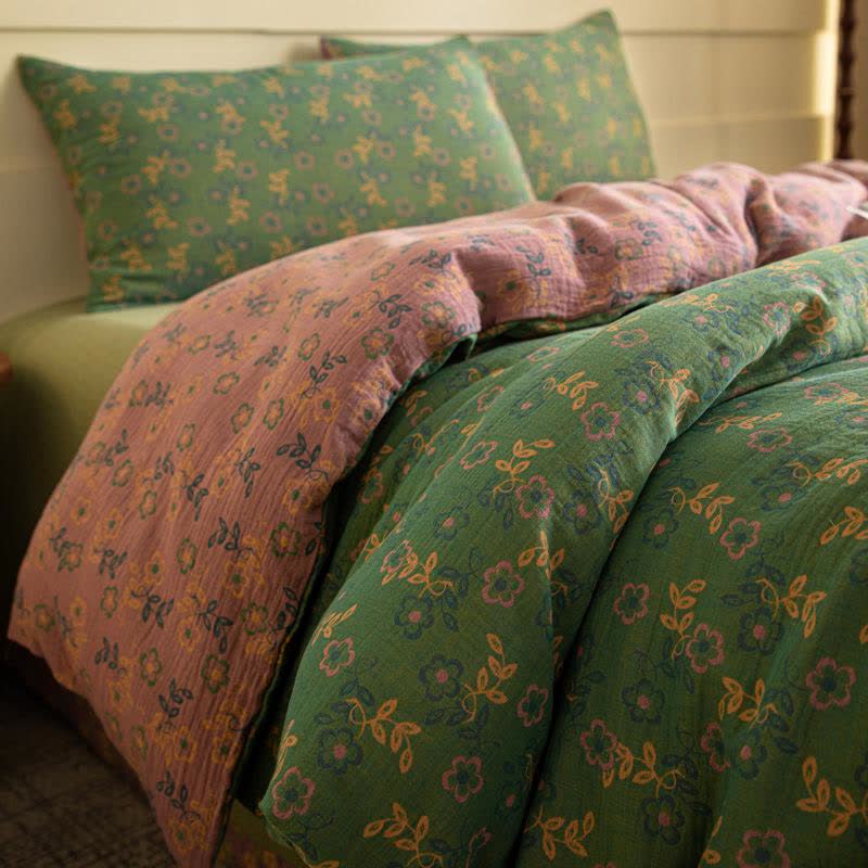 Rustic Floral Cotton Gauze Bedding Set(4pcs) - image 2