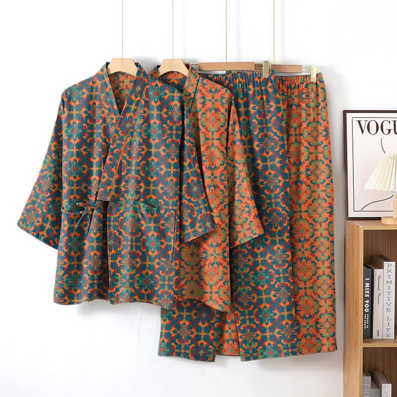 Geometric Pattern Cotton Kimono Loungewear Set - image 0