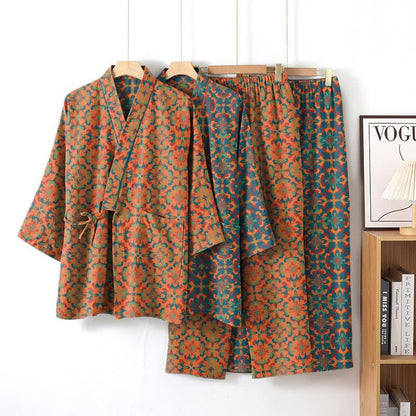 Geometric Pattern Cotton Kimono Loungewear Set - image 1