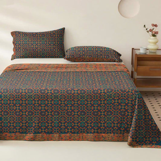 Retro Geometric Pattern Cotton Sheet Bedspread - Blue - 2PCS Pillowcases - 40" x 20" - image 0