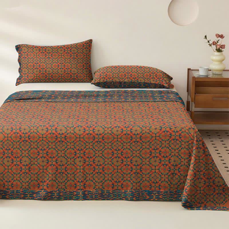 Retro Geometric Pattern Cotton Sheet Bedspread - Orange - 2PCS Pillowcases - 40" x 20" - image 4