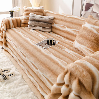 Velvet Faux Fur Sofa Throw Blanket - Khaki - 71"x134" - image 6