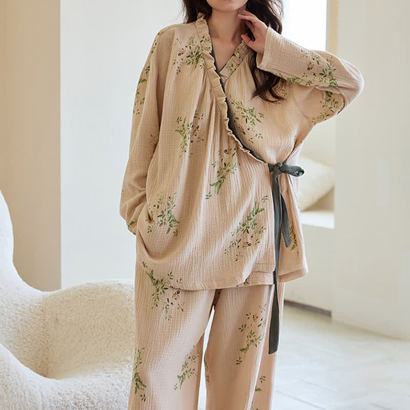 Botanical Leaf Kimono Loungewear Set - image 2