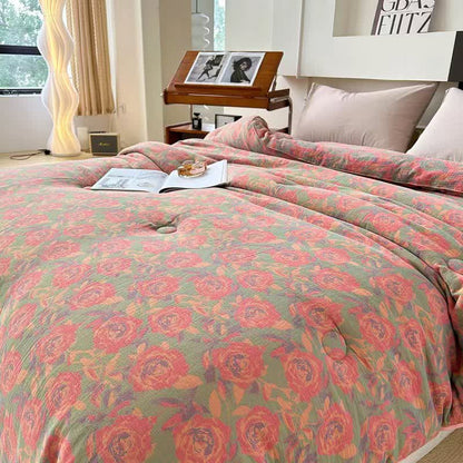 Pink Rose Cotton Gauze Jacquard Quilt - image 1