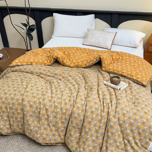 Fun Pumpkin Cotton Gauze Jacquard Quilt - Yellow - Winter Quilt - King - image 0