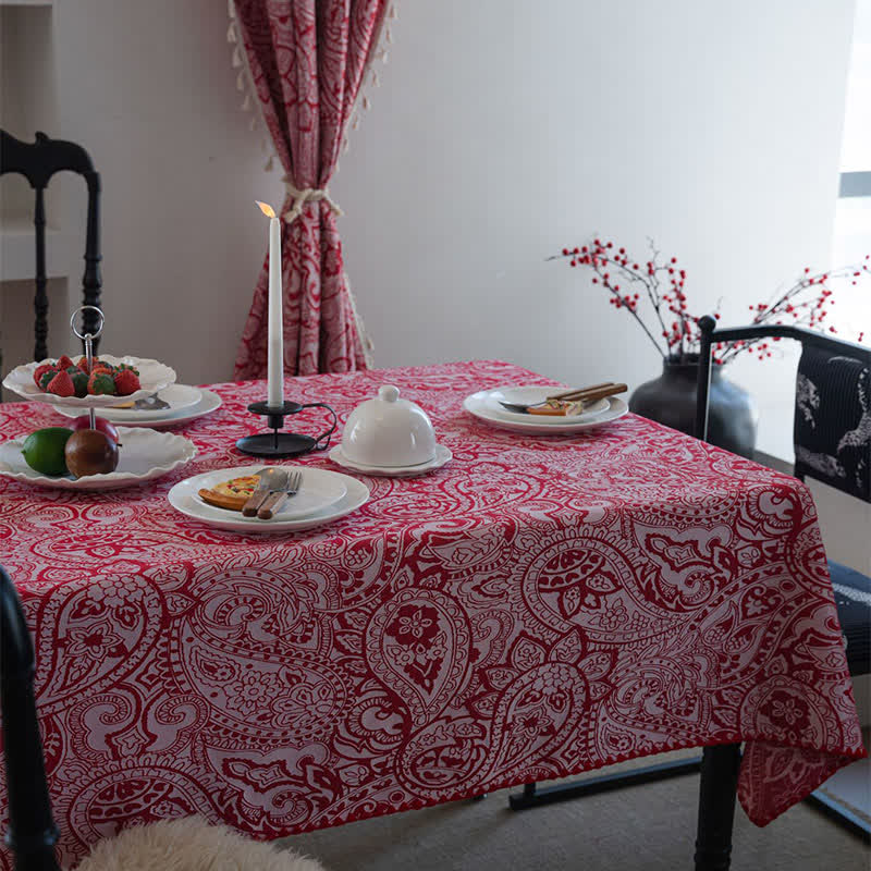 Ethnic Style Paisley Pattern Jacquard Tablecloth - Red - 63" x 63" - image 0