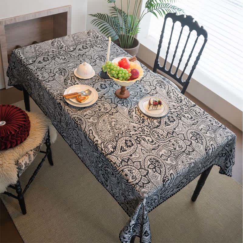 Ethnic Style Paisley Pattern Jacquard Tablecloth - Black - 63" x 63" - image 11