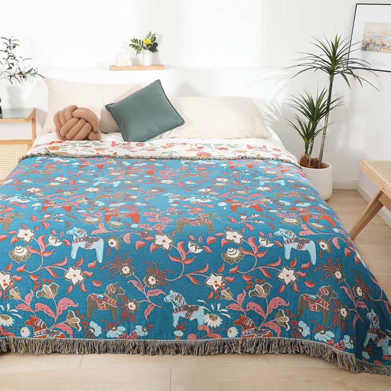 Horse Floral Natural Cotton Gauze Quilt - image 1