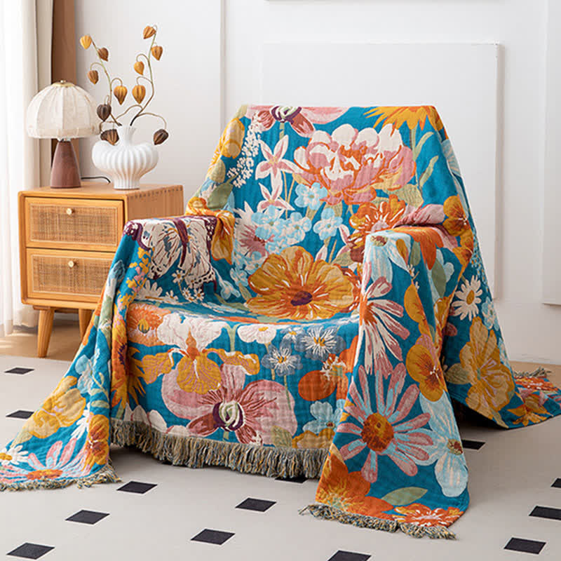 Floral Patchwork Natural Cotton Gauze Quilt - image 1