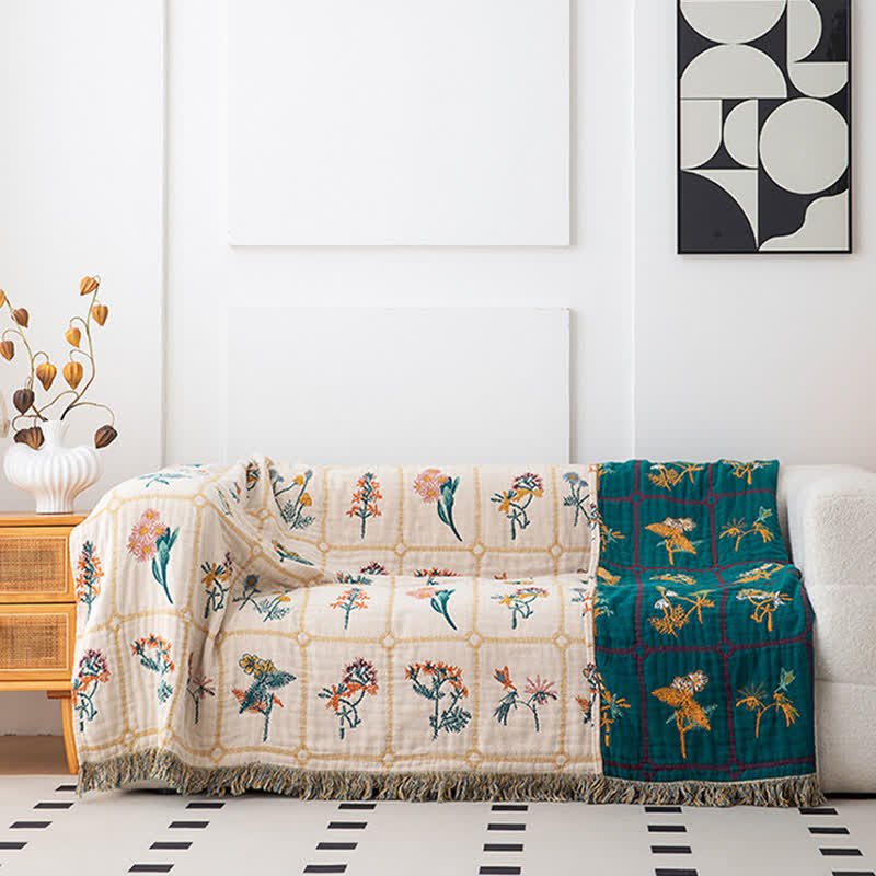 Floral Plaid Natural Cotton Gauze Quilt - image 2