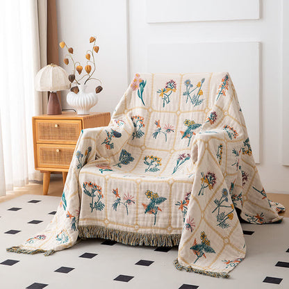 Floral Plaid Natural Cotton Gauze Quilt - image 1