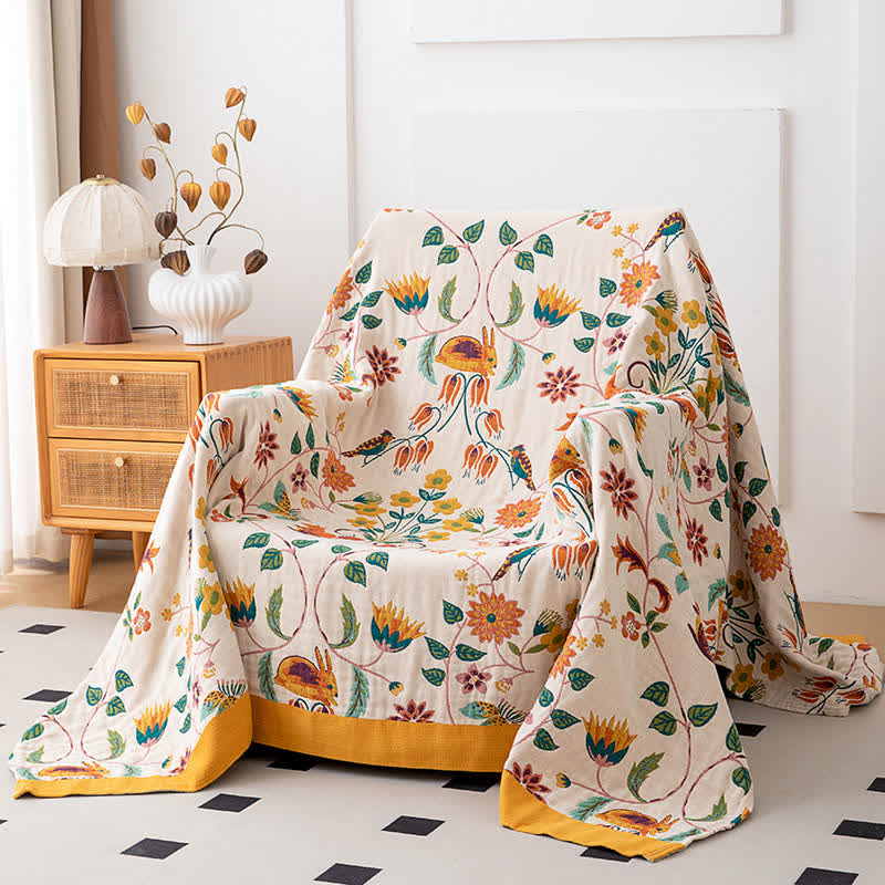 Forest Squirrel Rabbit Natural Cotton Quilt - image 1