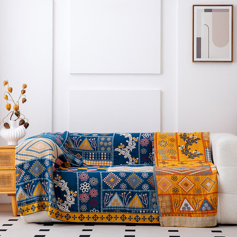 Geometric Pattern Patchwork Natural Cotton Quilt - image 2